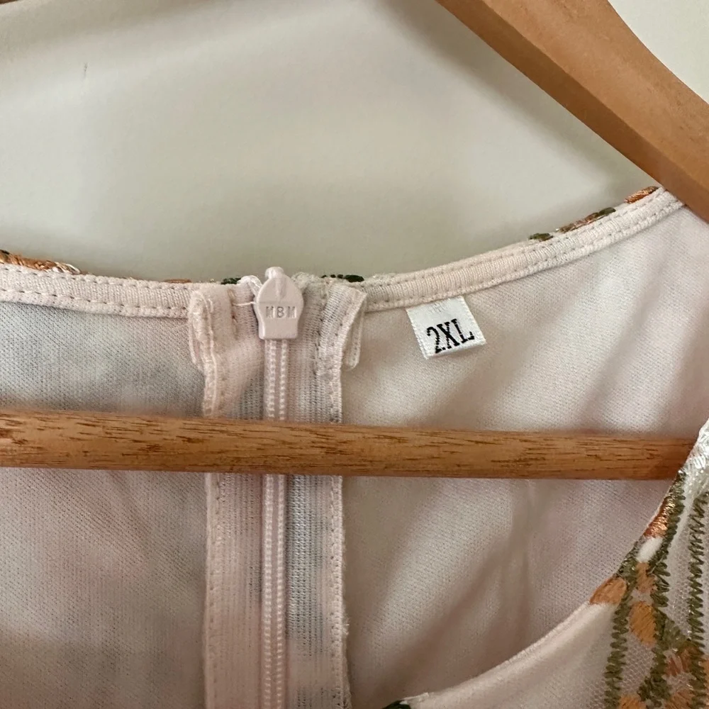Embroidered Floral Midi Dress in Blush - Picture 5 of 7